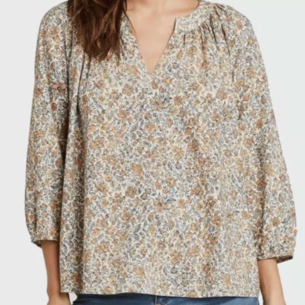 Universal Thread Floral Notch Neck Puff Sleeve Blouse - Size S